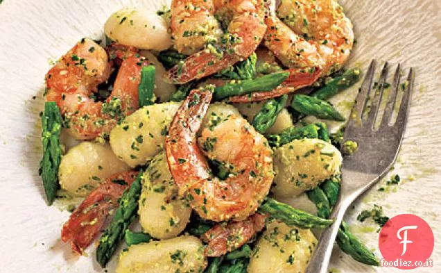 Gnocchi con Gamberi, Asparagi e Pesto