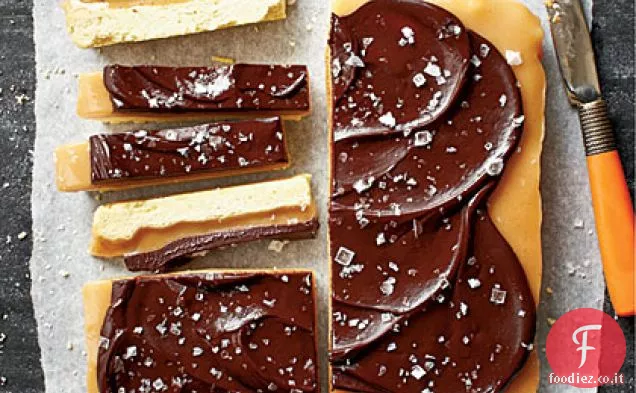 Barrette di pasta frolla al cioccolato e caramello