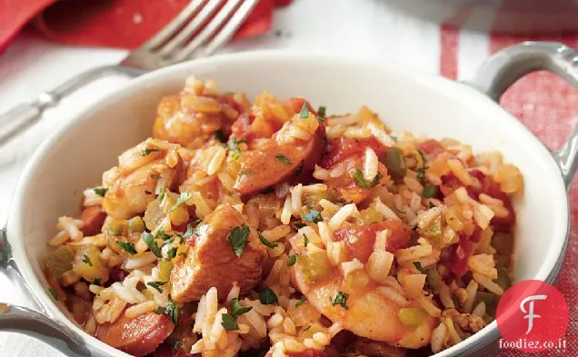 Pollo e gamberetti Jambalaya