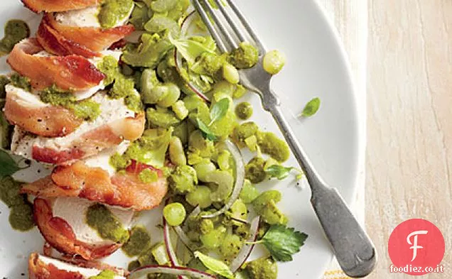 Pollo al bacon con fagioli di Lima al basilico