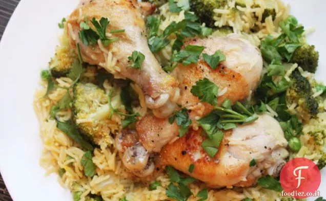 Pollo e riso con broccoli