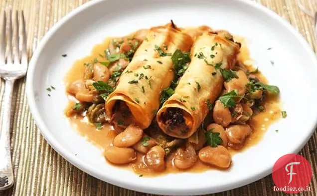 Cannelloni di Patate Dolci e Funghi con Scarola Brasata e Fagioli al burro (Vegan)
