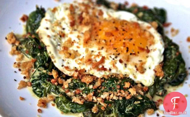 Cena stasera: uova fritte con senape-Crema di spinaci e pangrattato