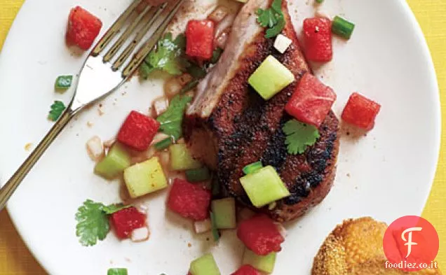 Braciole di maiale alla griglia con salsa a due meloni