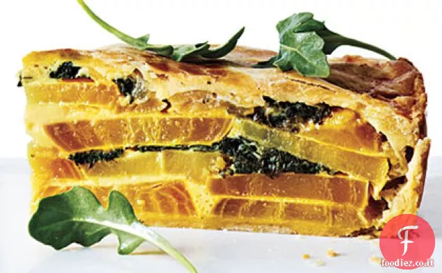 Barbabietola dorata, verdure e torta di patate