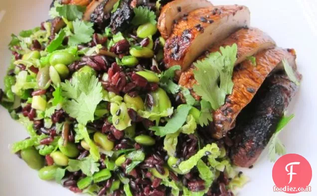 Miso-Funghi carbonizzati e insalata di riso nero