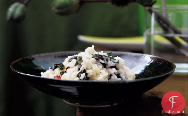 Risotto con verdure amare e formaggio Gouda di capra