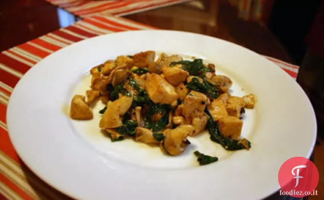 Cena stasera: Tofu a tre allarmi con funghi ostrica e spinaci