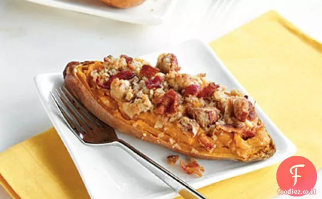 Due volte al forno patate dolci con pancetta-Pecan Topping