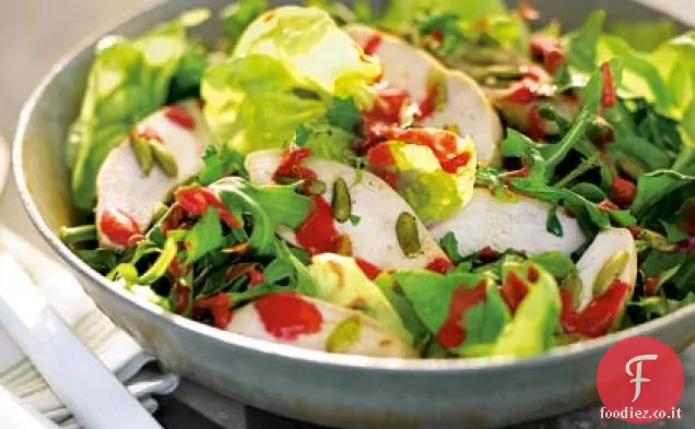 Insalata di pollo, bibb e rucola con vinaigrette al lampone