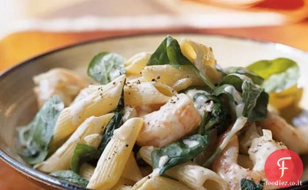 Pasta con Spinaci, Noce moscata e gamberetti