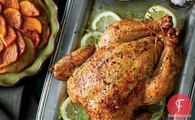 Pollo arrosto con patate dolci e mele