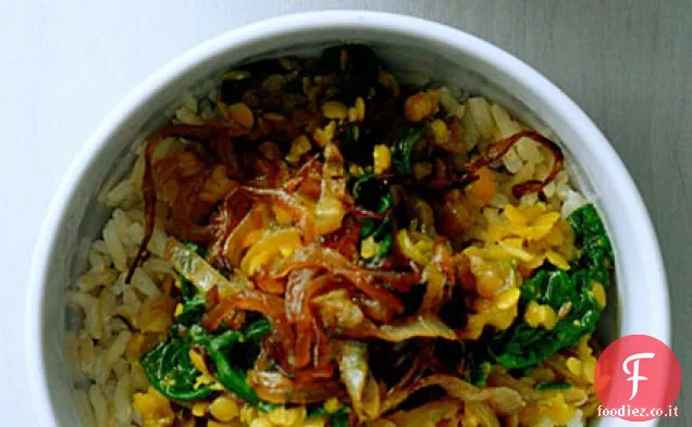 Lenticchie rosse Speziate con Cipolle caramellate e spinaci