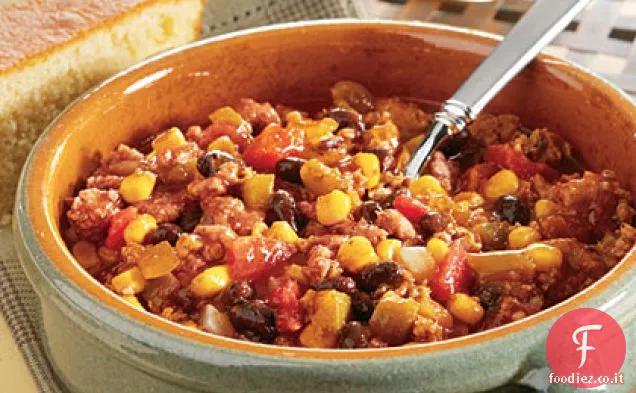 Fagioli neri, mais e tacchino Chili