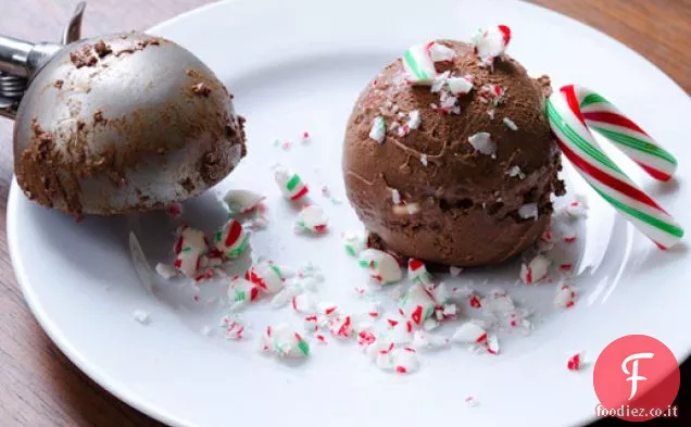 Gelato al cioccolato fondente speziato e canna di zucchero filato