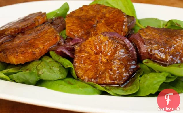 Arance, Cipolle Rosse Caramellate e Spinaci con Vinaigrette Balsamica