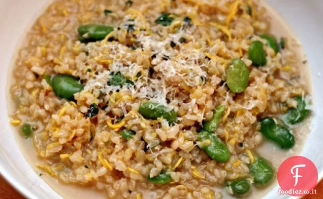 Cena di stasera: Risotto marrone con zucca estiva, Favas e menta