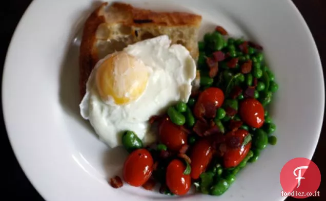 Cena Stasera: Insalata di fave con pane tostato e uovo in camicia