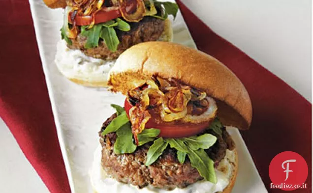 Mini hamburger caramellati di cipolla e formaggio blu