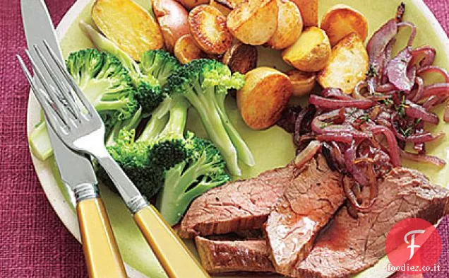 Bistecca di fianco con cipolle rosse
