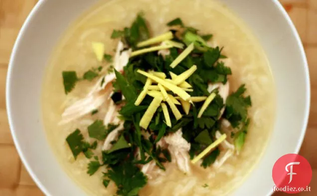 Cena stasera: zuppa di pollo con riso al gelsomino e zenzero