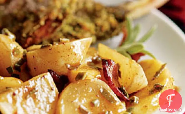 Rape e mele glassate al sidro con salvia e bacon