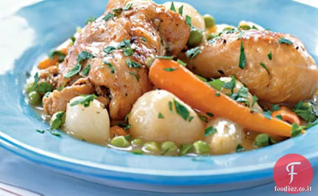 Pollo brasato con verdure e piselli
