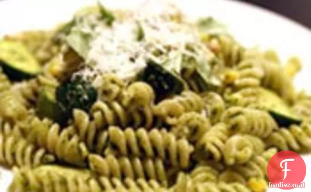 Cena di stasera: Fusilli al Pesto con Mais, Zucchine e Pancetta