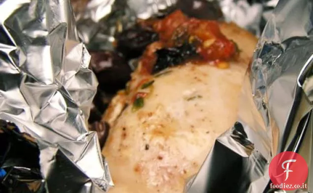 Cena stasera: petti di pollo al cartoccio con pomodoro, olive e parmigiano