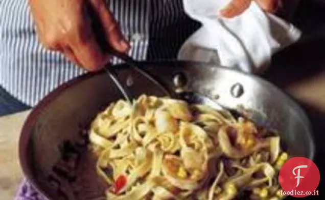 Cucinare il libro: Fettuccine con gamberi di roccia, mais, & Jalapeno