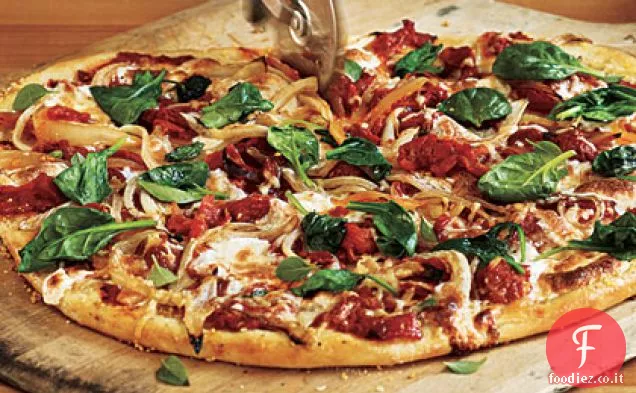 Pizza con spinaci e cipolle