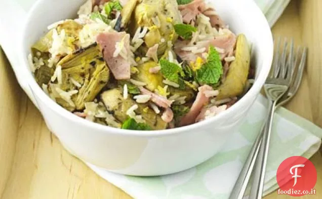 Pilaf di prosciutto, carciofo e limone
