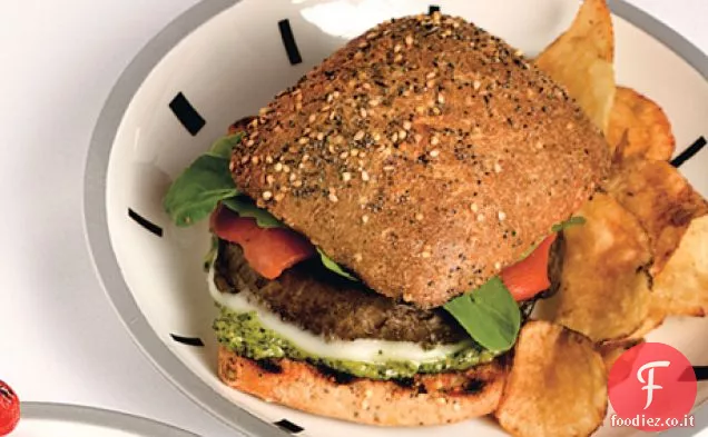 Hamburger di Portobello con Pesto, Provolone e Peperoni Arrostiti