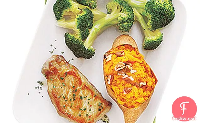 Patate dolci al forno due volte con braciole di maiale