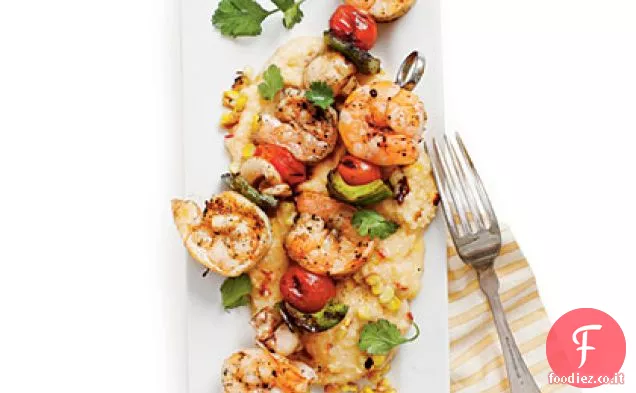 Gamberi alla griglia e Smoky Grigliato-Grane di mais