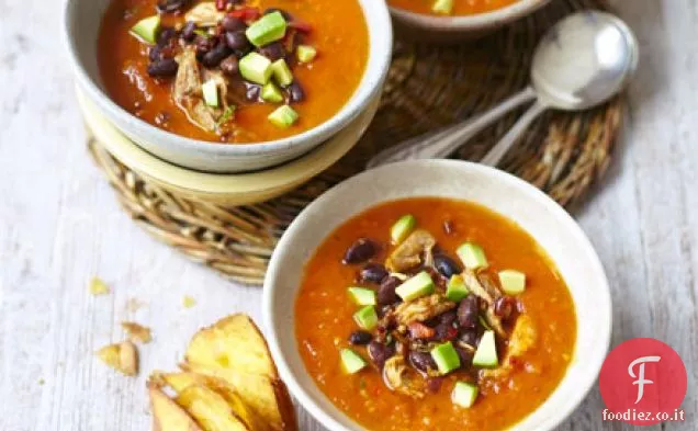 Messicano arrosto di pollo e zuppa di pomodoro