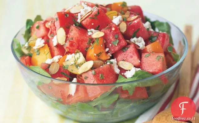 Insalata di pomodoro e anguria con Feta e Mandorle tostate