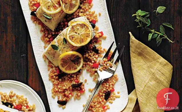 Halibut con Couscous di oliva e peperone
