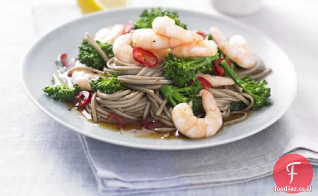 Tagliatelle di gamberi e broccoli di Teriyaki
