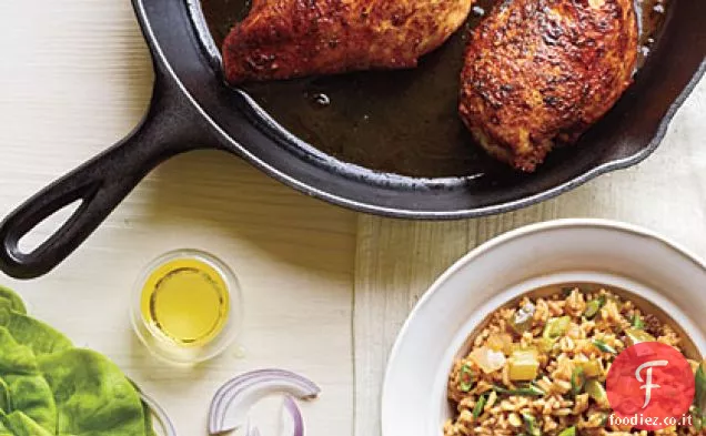 Pollo annerito con riso sporco
