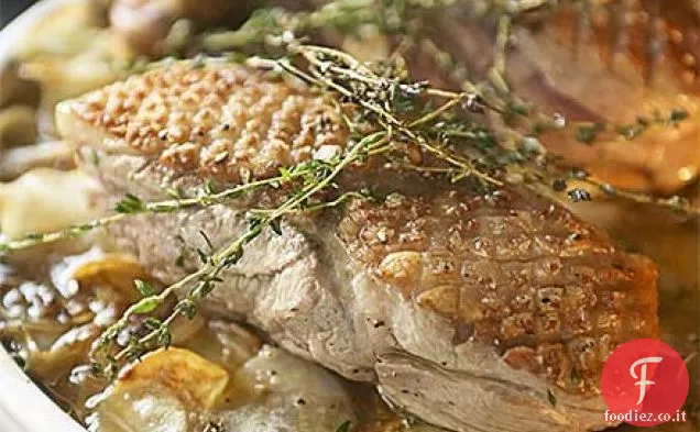 Pommes boulangère con agnello arrosto