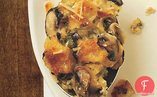 Budino di pane salato con funghi e Parmigiano