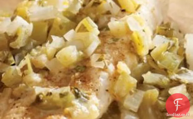 Pesce gatto con Salsa di Tomatillo in pacchetti