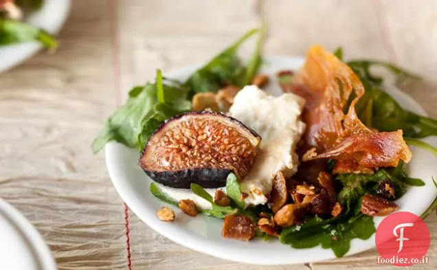 Rucola con Fichi Brûlé, Ricotta, Prosciutto e Marzapane affumicato