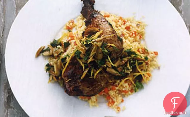 Coscia di Pollo Croccante Confit con Couscous e Olive