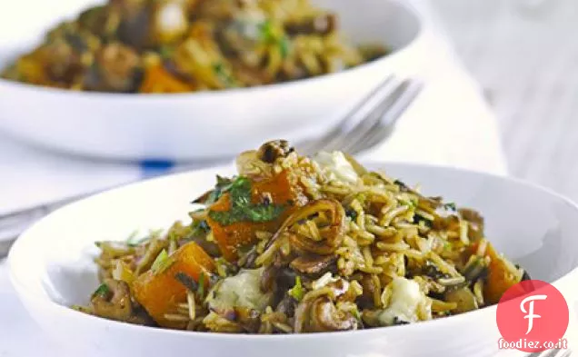 Pilaf di zucca, funghi e gorgonzola