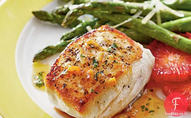 Halibut con Vinaigrette all'arancia affumicata