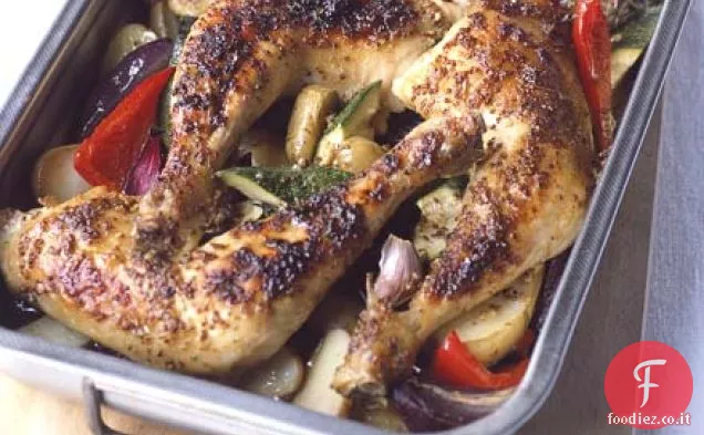 Pollo arrosto di acero con patate e timo