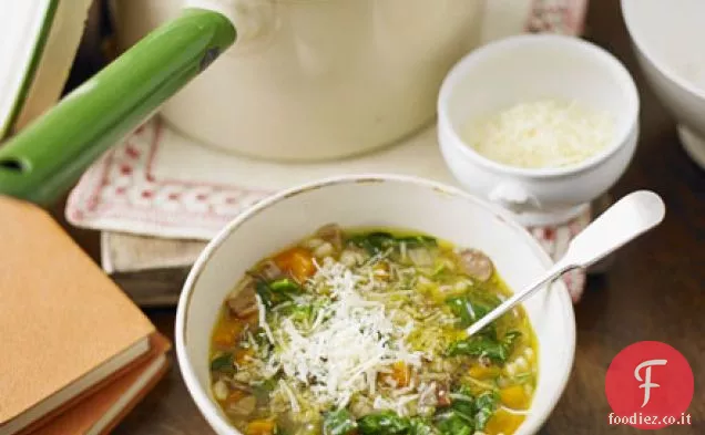 Funghi selvatici, pancetta e brodo d'orzo