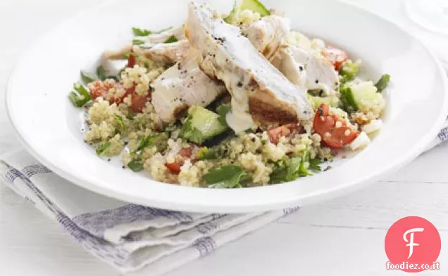 Tacchino alla griglia con quinoa tabbouleh & tahini dressing